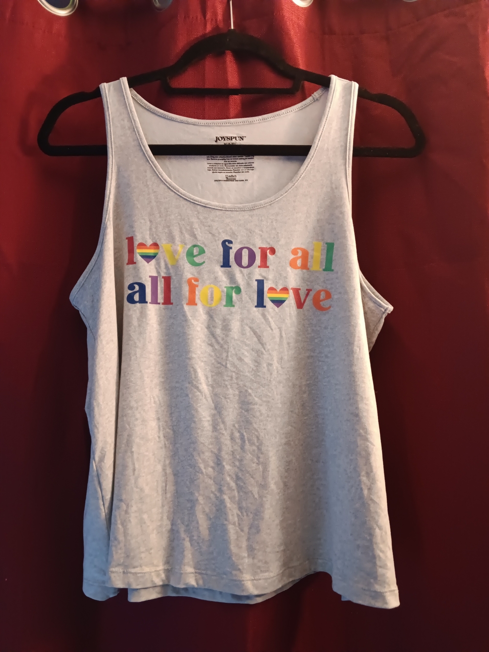 Joyspun Women's Light Gray 'Love for All' Rainbow Tank Top